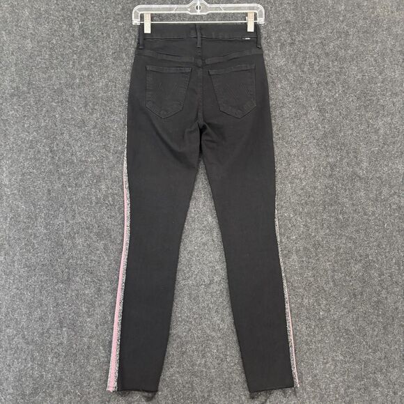 Mother Jeans Womens 24 Black High Waisted Looker Ankle Fray Guilty Glitter Racer - Picture 3 of 15